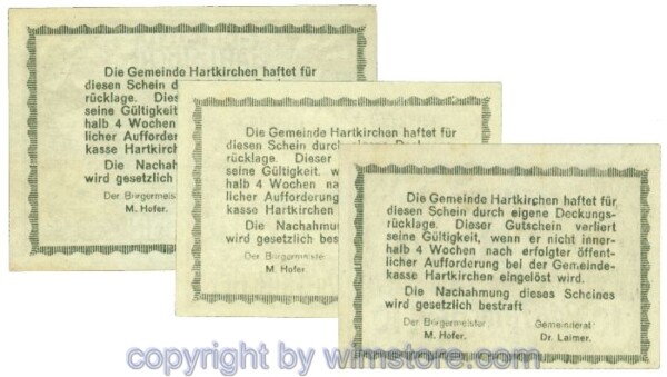 Hartkirchen, J00353Ia, Serie 10, 20, 50 Heller; 1
