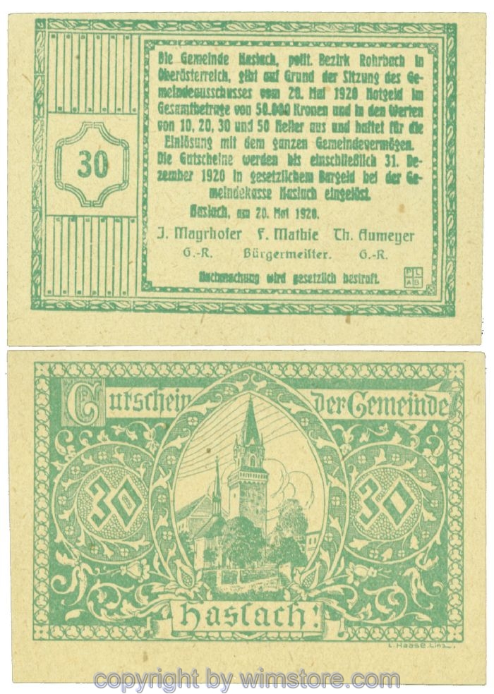 sn106373 Haslach, Bgm. Mathie, J00355, 30 Heller; 1