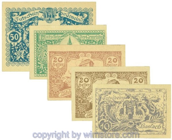 Haslach, Bgm. Mathie, J00355, Serie 10, 20, 20, 30, 50 Heller; 1