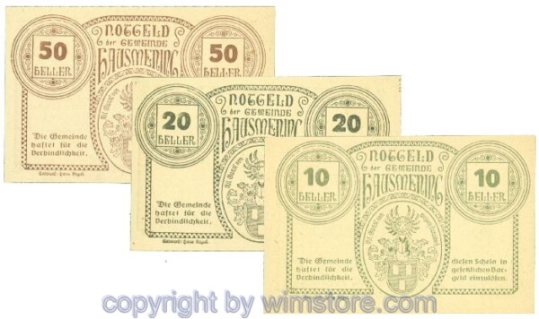 sn106407a Hausmening, J00358Ie, Serie 10, 20, 50 Heller; 1