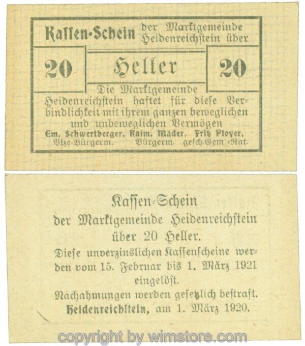 Heidenreichstein, J00360Ia9, 20 Heller; 1