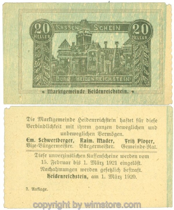 Heidenreichstein, J00360IIa, 20 Heller; 1-