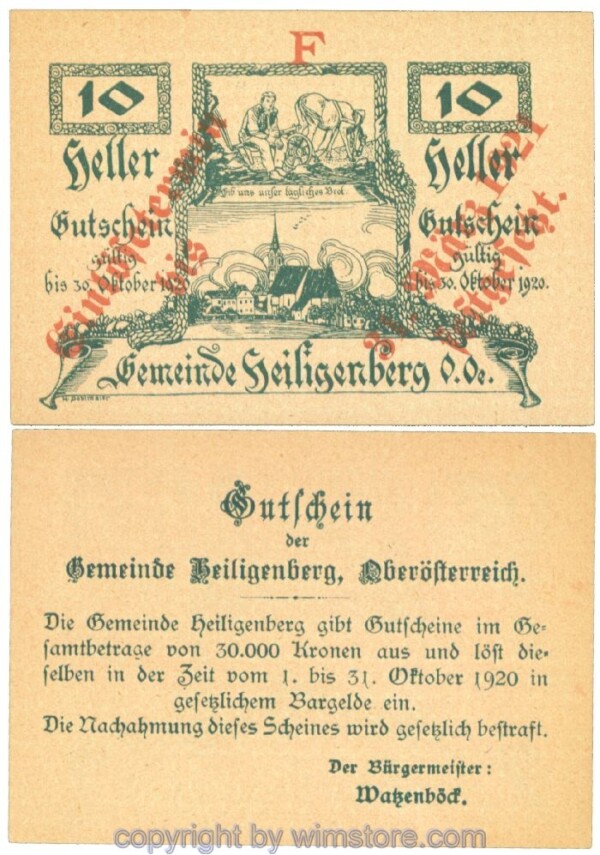 Heiligenberg, J00361III, 10 Heller, Buchstabe F; 1