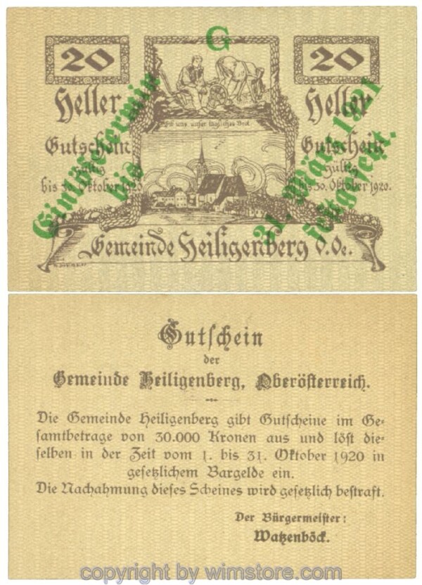 Heiligenberg, J00361III, 20 Heller, Buchstabe G; 1
