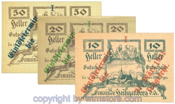Heiligenberg, J00361III, Serie 10, 20, 50 Heller, Buchstabe I; 1