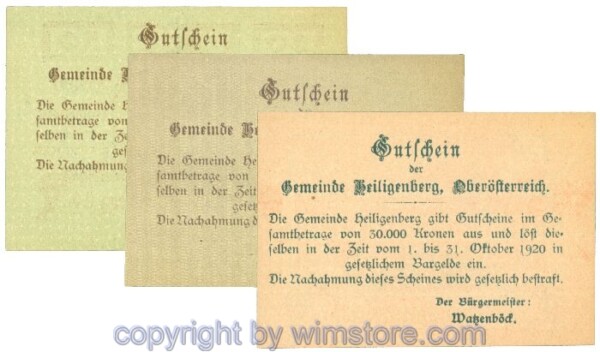 Heiligenberg, J00361III, Serie 10, 20, 50 Heller, Buchstabe I; 1