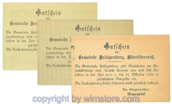 Heiligenberg, J00361III, Serie 10, 20, 50 Heller, Buchstabe W; 1