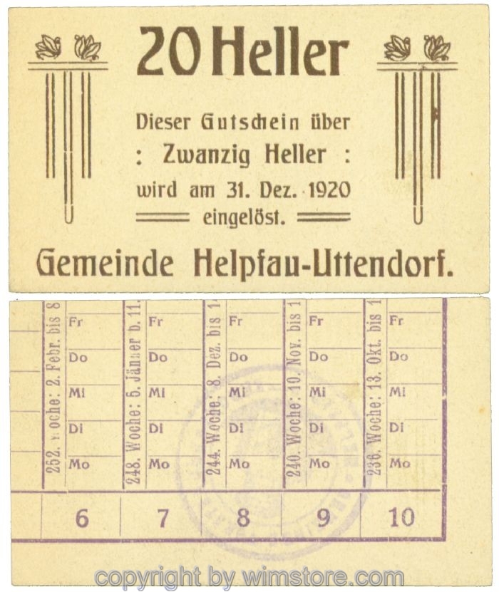 Helpfau-Uttendorf, J00365II36a, 20 Heller; 1