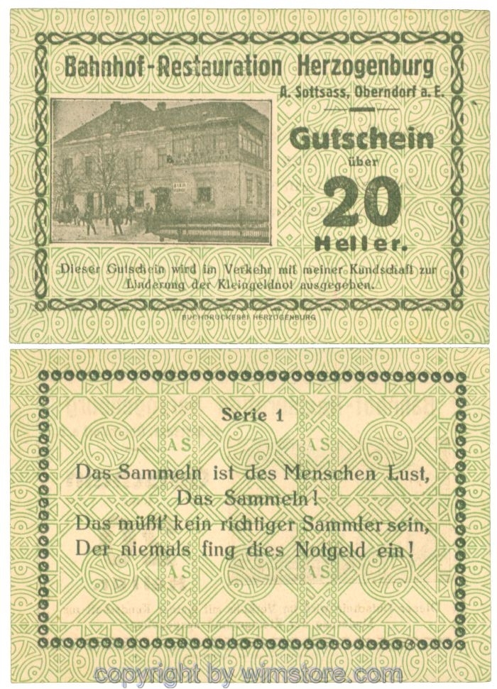 Herzogenburg, Prv. Bahnhof-Restauration, J00368b, 20 Heller; 1