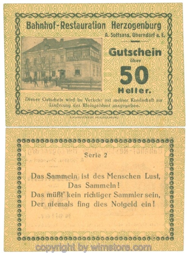 Herzogenburg, Prv. Bahnhof-Restauration, J00368c, 50 Heller; 1