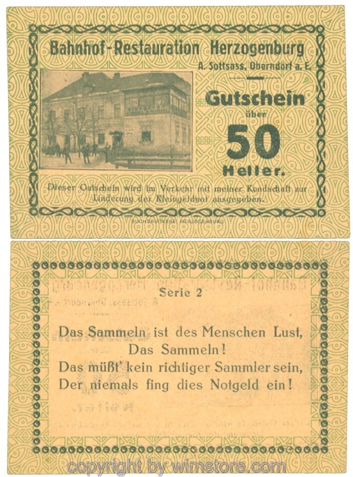 Herzogenburg, Prv. Bahnhof-Restauration, J00368c, 50 Heller; 1