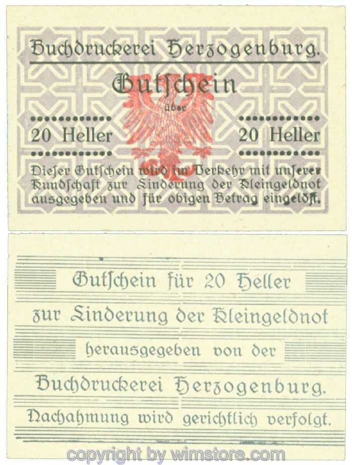 Herzogenburg, Prv. Buchdruckerei, J00369IIAd, 20 Heller; 1