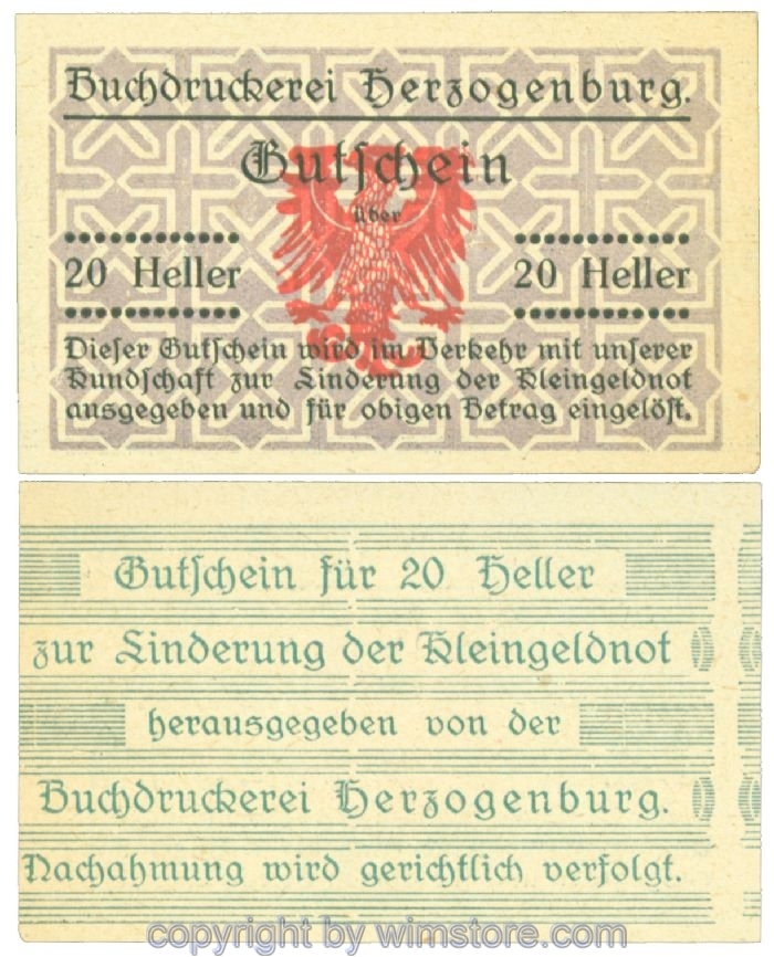 Herzogenburg, Prv. Buchdruckerei, J00369IIAj, 20 Heller; 1