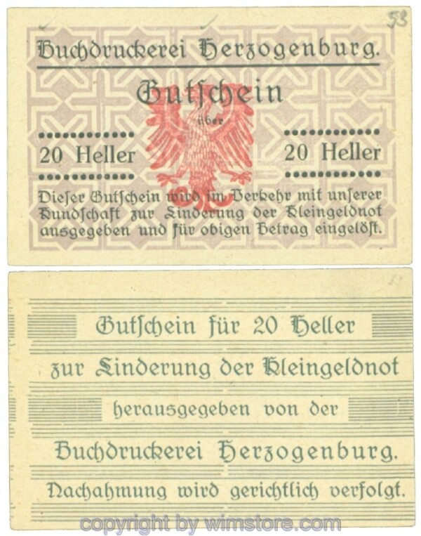 Herzogenburg, Prv. Buchdruckerei, J00369IIAr, 20 Heller; 1