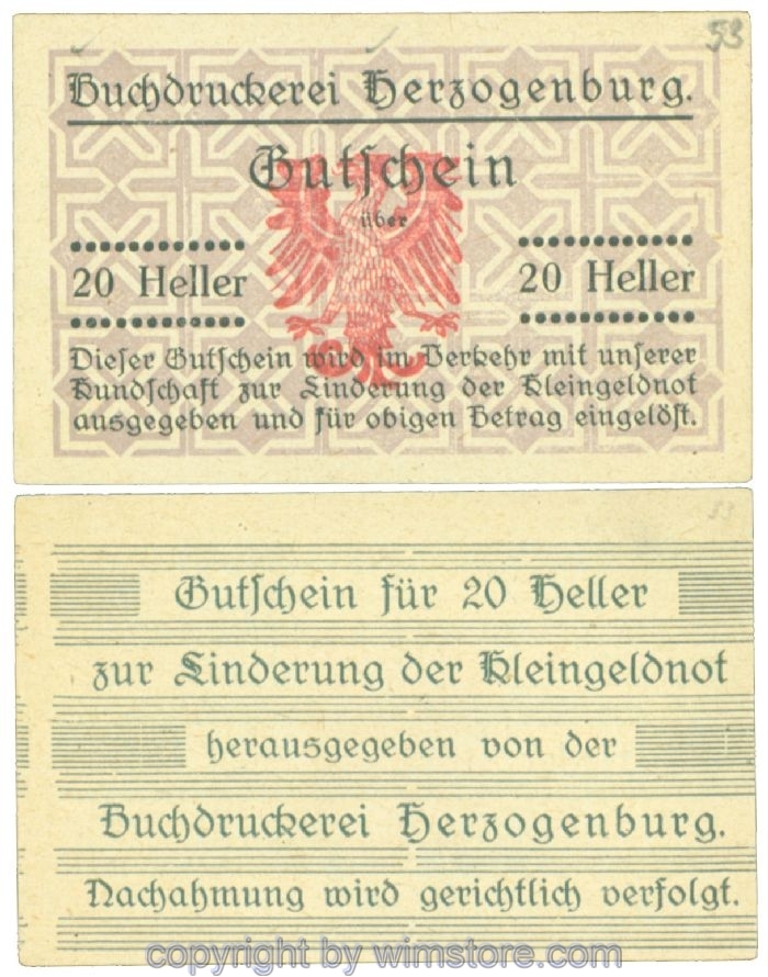 Herzogenburg, Prv. Buchdruckerei, J00369IIAr, 20 Heller; 1