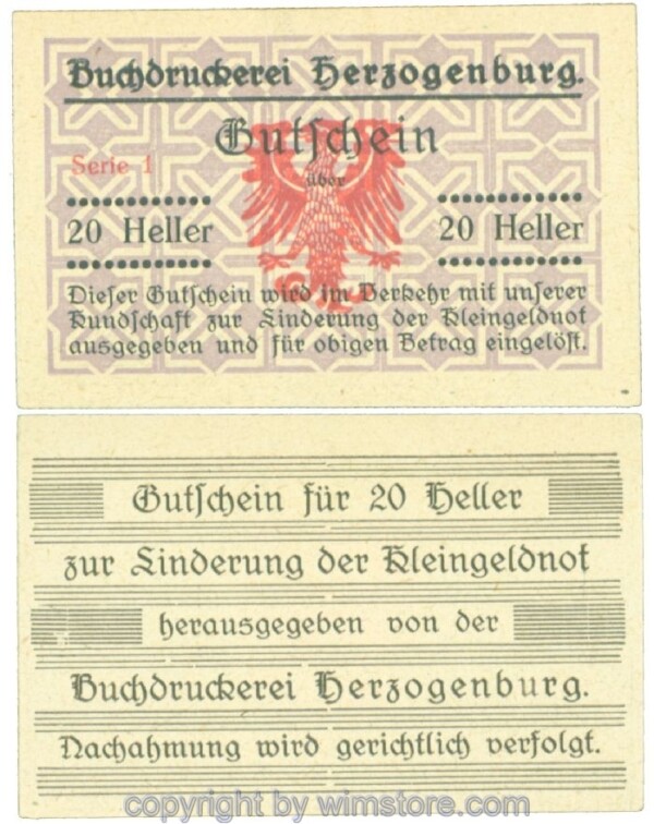 Herzogenburg, Prv. Buchdruckerei, J00369IIBb, 20 Heller; 1