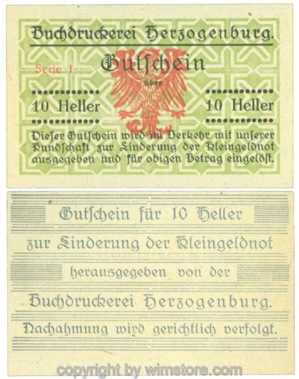 Herzogenburg, Prv. Buchdruckerei, J00369IIBc, 10 Heller; 1