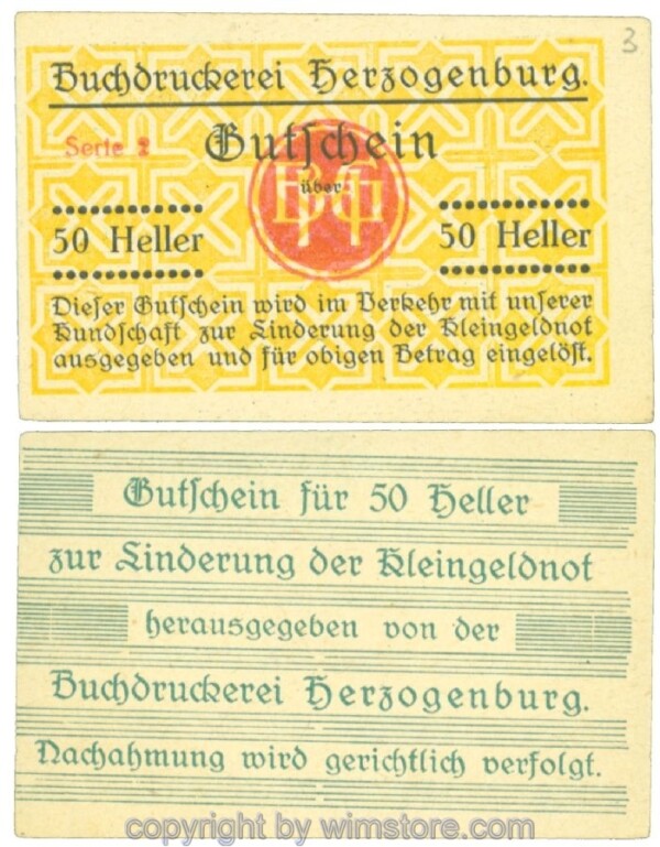 Herzogenburg, Prv. Buchdruckerei, J00369IIDa, 50 Heller; 1