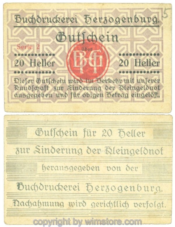 Herzogenburg, Prv. Buchdruckerei, J00369IIDb, 20 Heller; 1-
