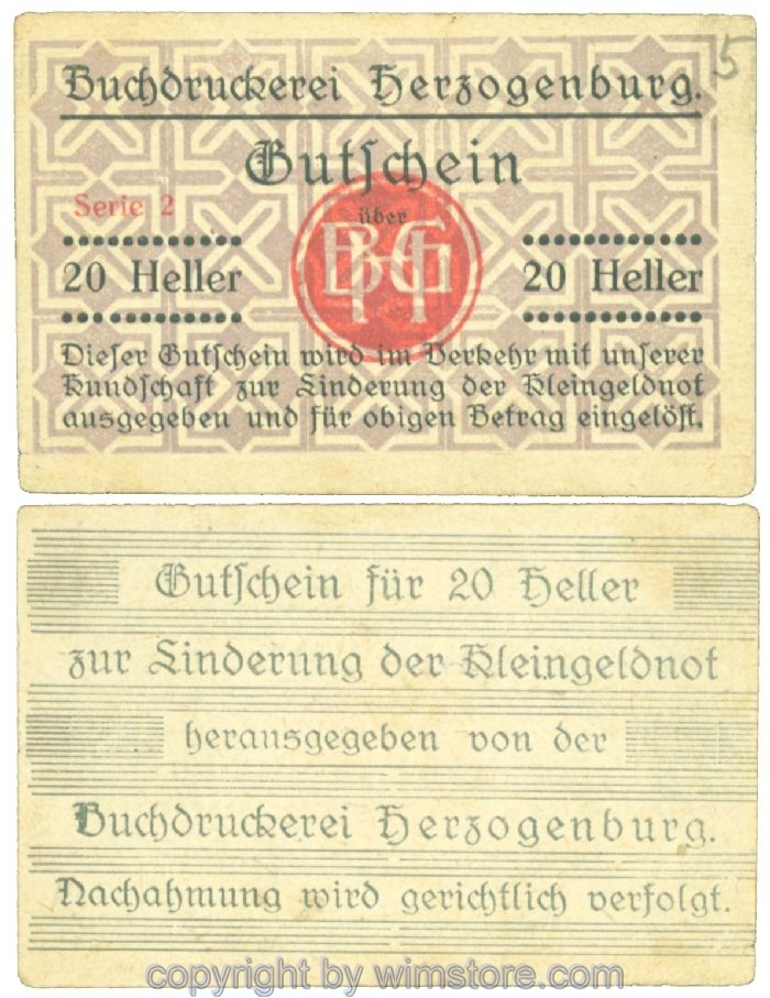 Herzogenburg, Prv. Buchdruckerei, J00369IIDb, 20 Heller; 1-