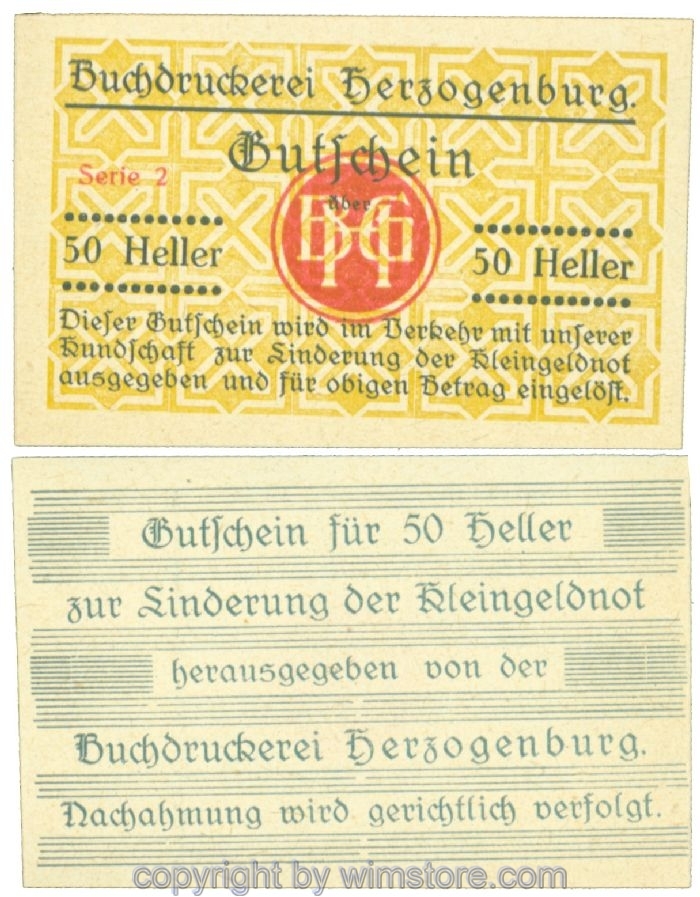 Herzogenburg, Prv. Buchdruckerei, J00369IIDb, 50 Heller; 1