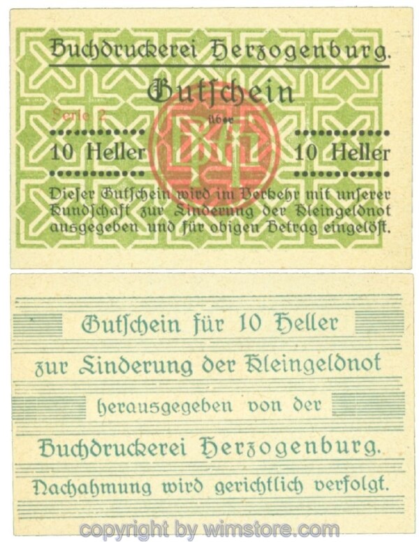 Herzogenburg, Prv. Buchdruckerei, J00369IIFa, 10 Heller; 1