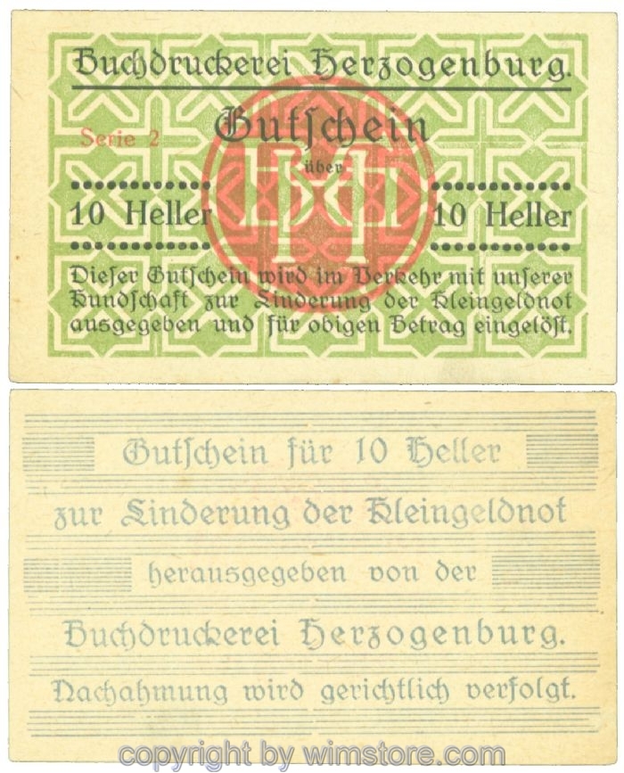 Herzogenburg, Prv. Buchdruckerei, J00369IIH, 10 Heller; 1