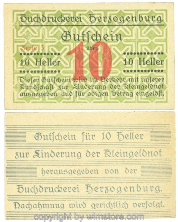 Herzogenburg, Prv. Buchdruckerei, J00369II_Ia, 10 Heller; 1