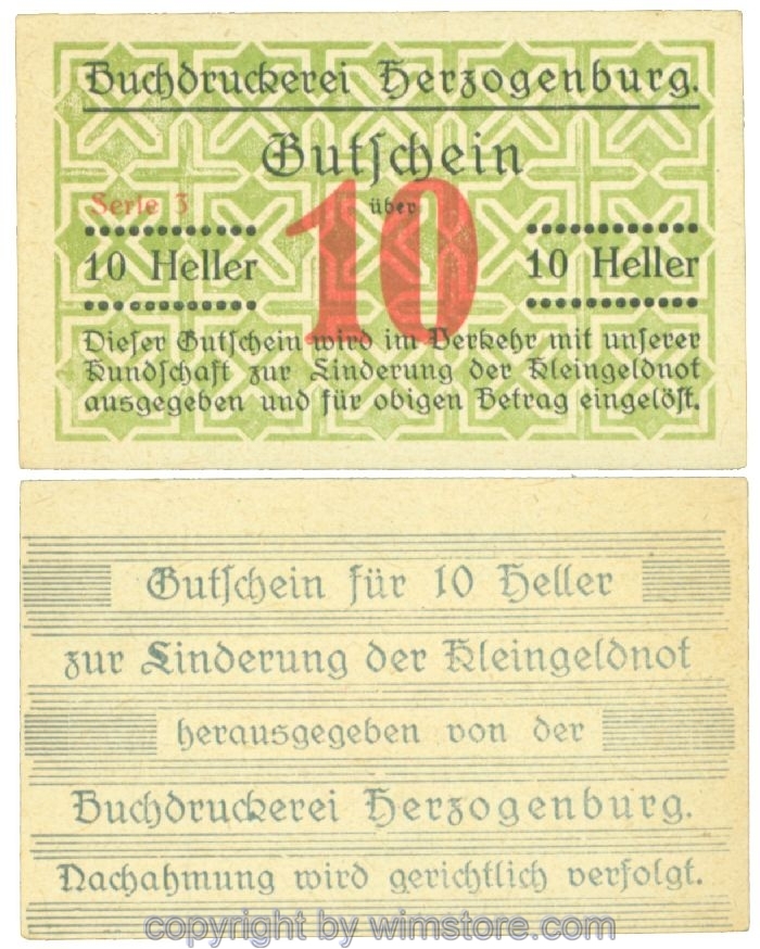 Herzogenburg, Prv. Buchdruckerei, J00369II_Ia, 10 Heller; 1