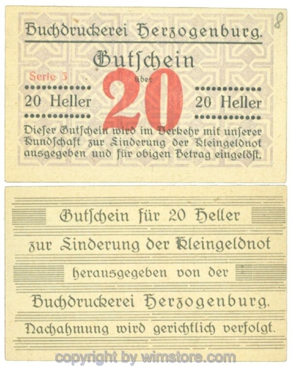 Herzogenburg, Prv. Buchdruckerei, J00369II_Ic, 20 Heller; 1