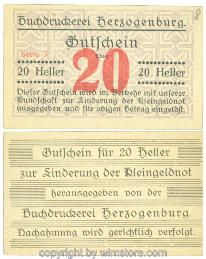 Herzogenburg, Prv. Buchdruckerei, J00369II_Ic, 20 Heller; 1