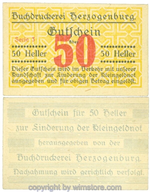 Herzogenburg, Prv. Buchdruckerei, J00369II_Ic, 50 Heller; 1