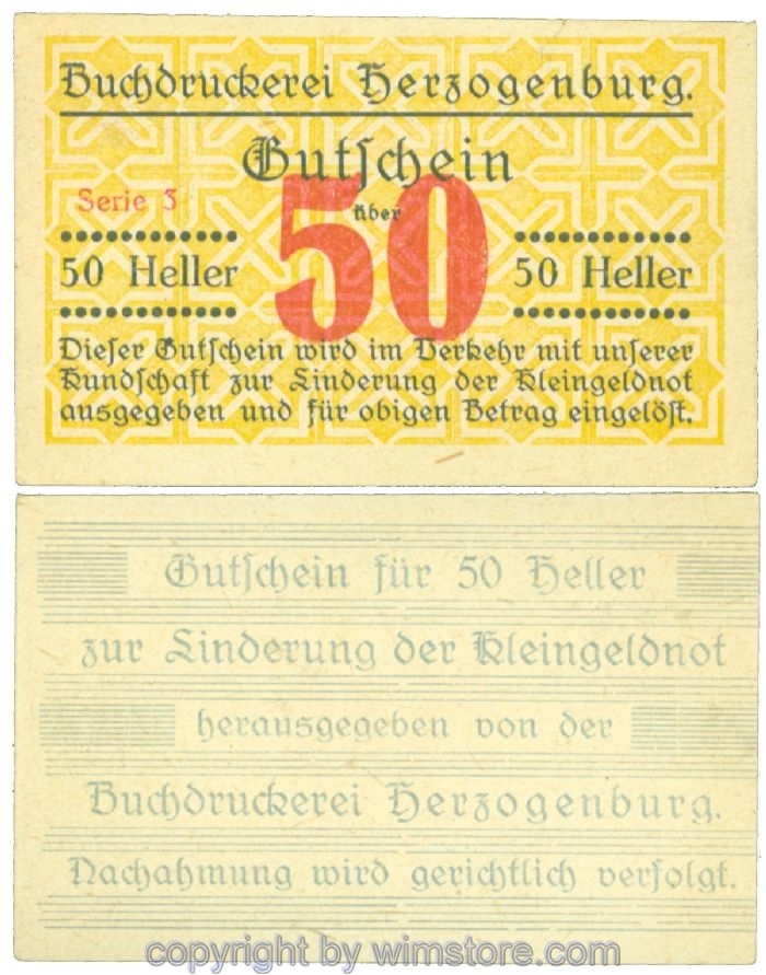 Herzogenburg, Prv. Buchdruckerei, J00369II_Ic, 50 Heller; 1