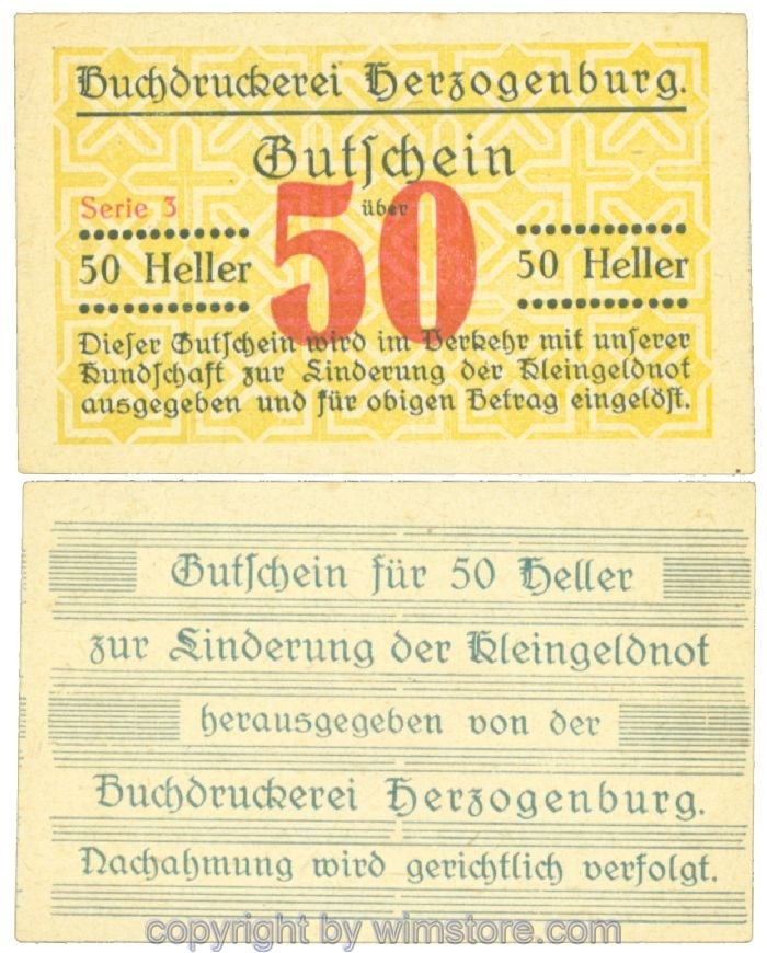 Herzogenburg, Prv. Buchdruckerei, J00369II_Id, 50 Heller; 1