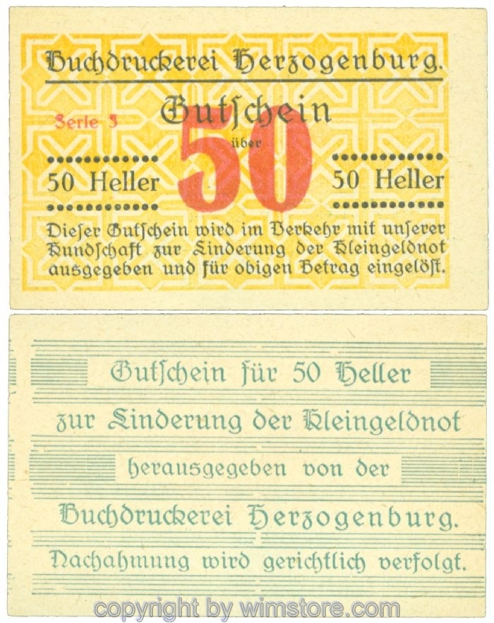 Herzogenburg, Prv. Buchdruckerei, J00369II_Ie, 50 Heller; 1