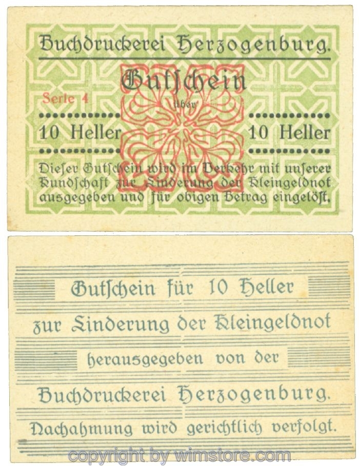 Herzogenburg, Prv. Buchdruckerei, J00369IIJb, 10 Heller; 1-