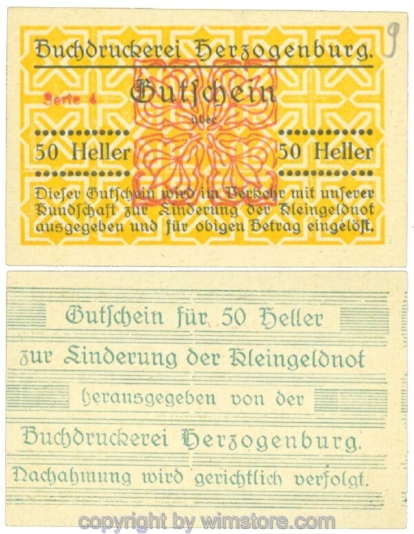 Herzogenburg, Prv. Buchdruckerei, J00369IIJc, 50 Heller; 1