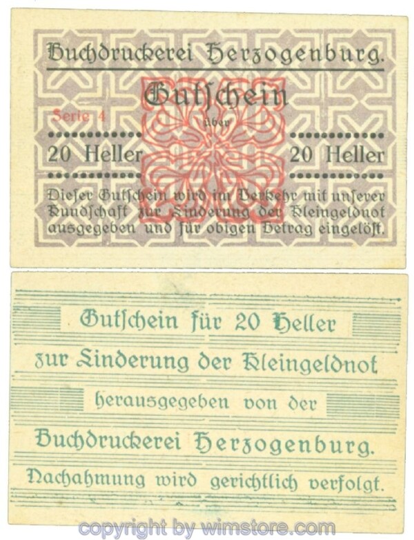 Herzogenburg, Prv. Buchdruckerei, J00369IIJd, 20 Heller; 1