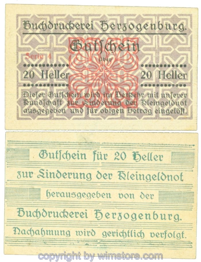 Herzogenburg, Prv. Buchdruckerei, J00369IIJd, 20 Heller; 1