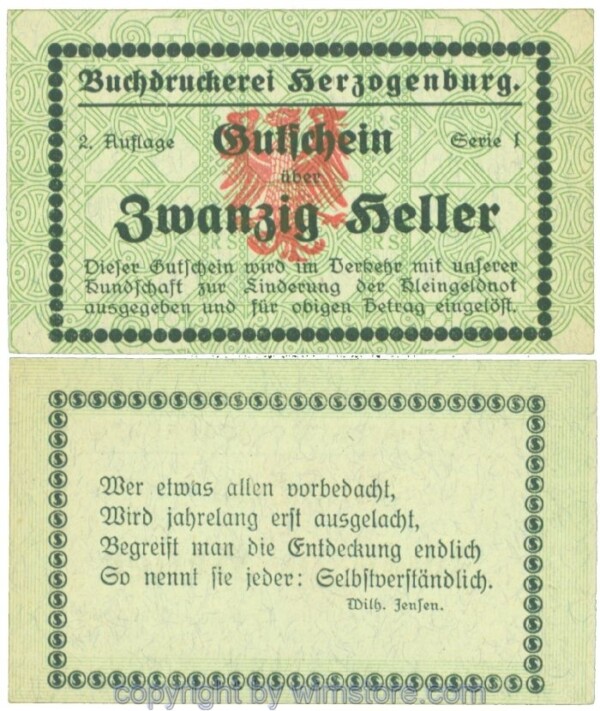 Herzogenburg, Prv. Buchdruckerei, J00369IIIa, 20 Heller; 1