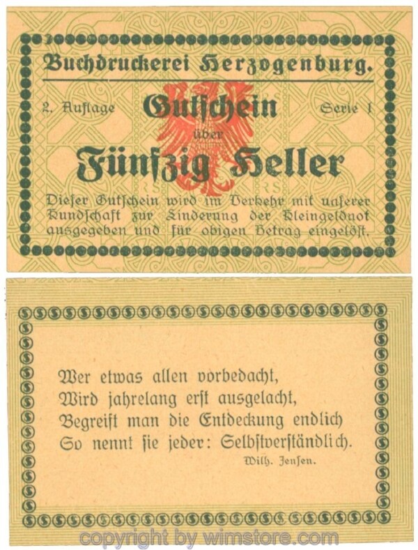 Herzogenburg, Prv. Buchdruckerei, J00369IIIa, 50 Heller; 1