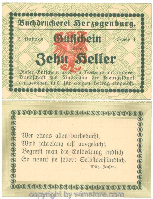 Herzogenburg, Prv. Buchdruckerei, J00369IIIb, 10 Heller; 1