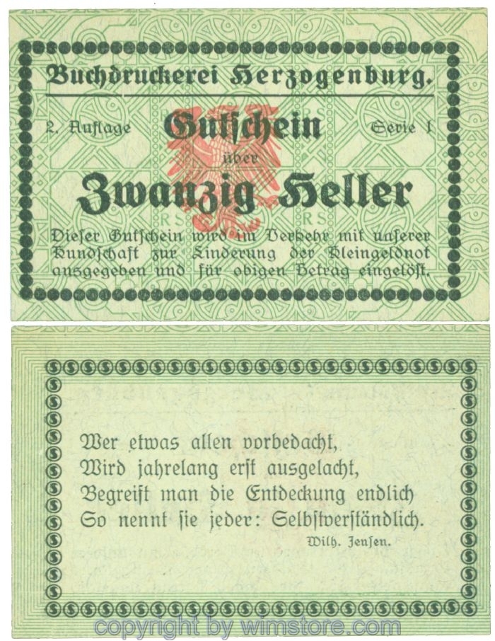Herzogenburg, Prv. Buchdruckerei, J00369IIIb, 20 Heller; 1