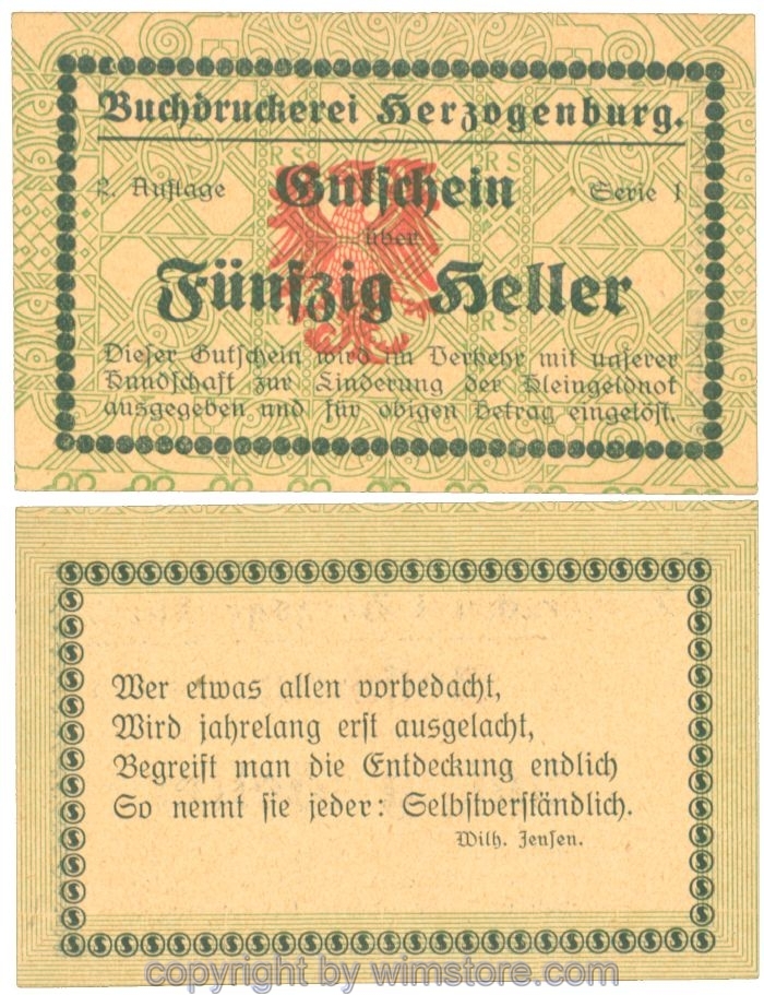 Herzogenburg, Prv. Buchdruckerei, J00369IIIb, 50 Heller; 1