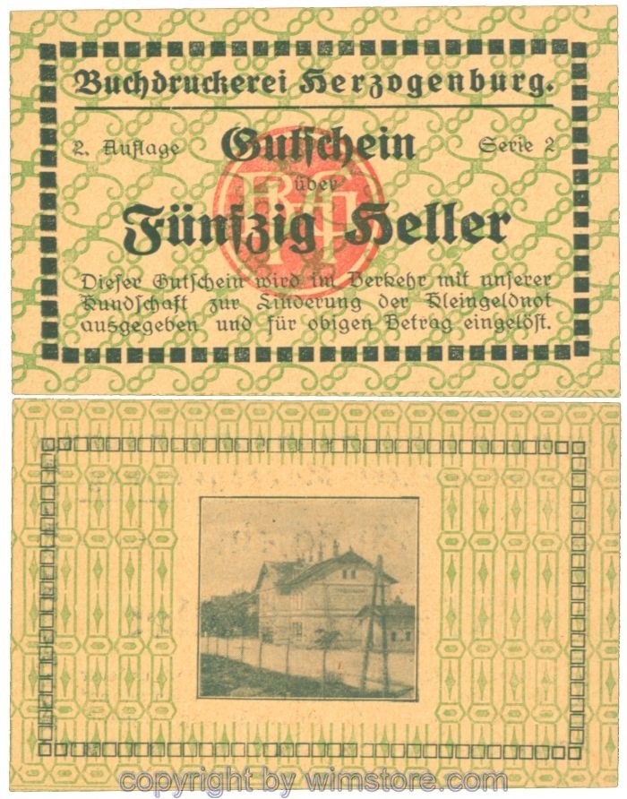 Herzogenburg, Prv. Buchdruckerei, J00369IIIe, 50 Heller; 1