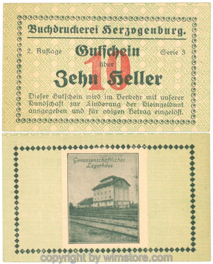 Herzogenburg, Prv. Buchdruckerei, J00369IIIf, 10 Heller; 1