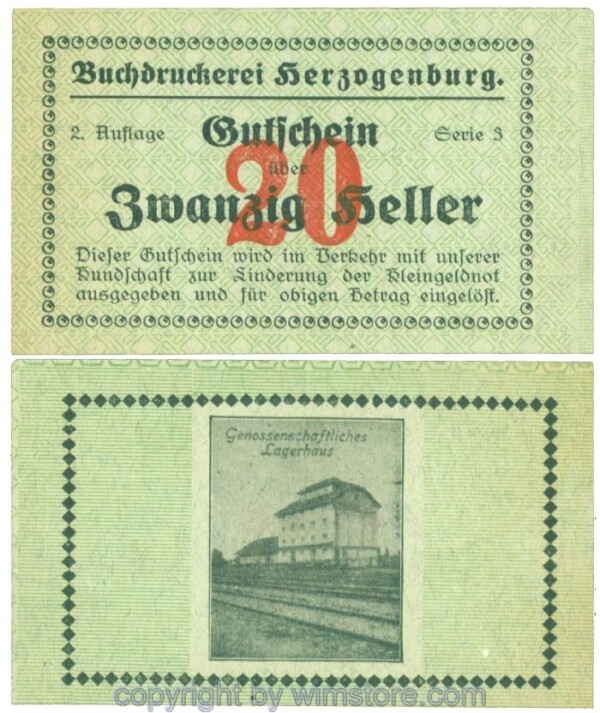 Herzogenburg, Prv. Buchdruckerei, J00369IIIf, 20 Heller; 1
