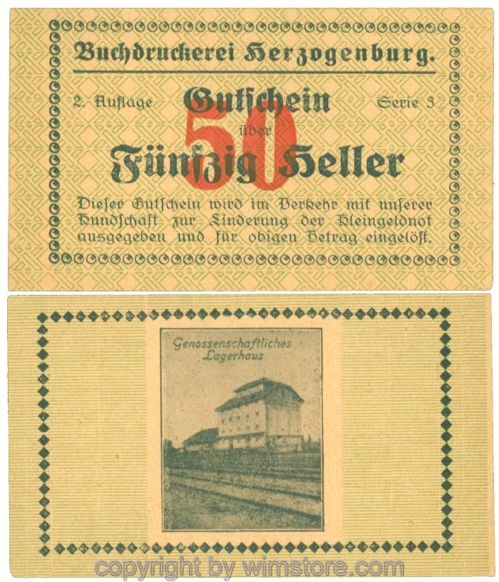Herzogenburg, Prv. Buchdruckerei, J00369IIIf, 50 Heller; 1