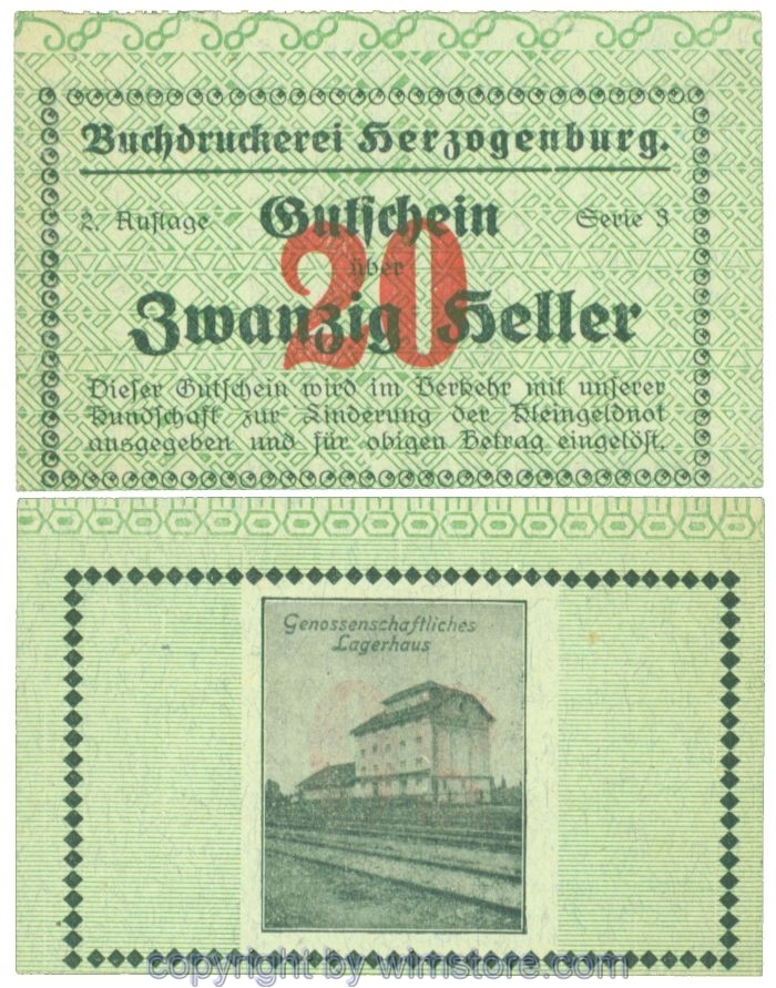 Herzogenburg, Prv. Buchdruckerei, J00369IIIg, 20 Heller; 1