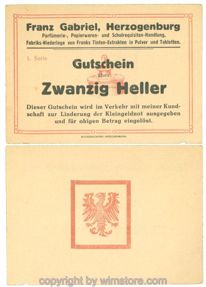 Herzogenburg, Prv. Franz Gabriel, J00370Ia, 20 Heller; 1-